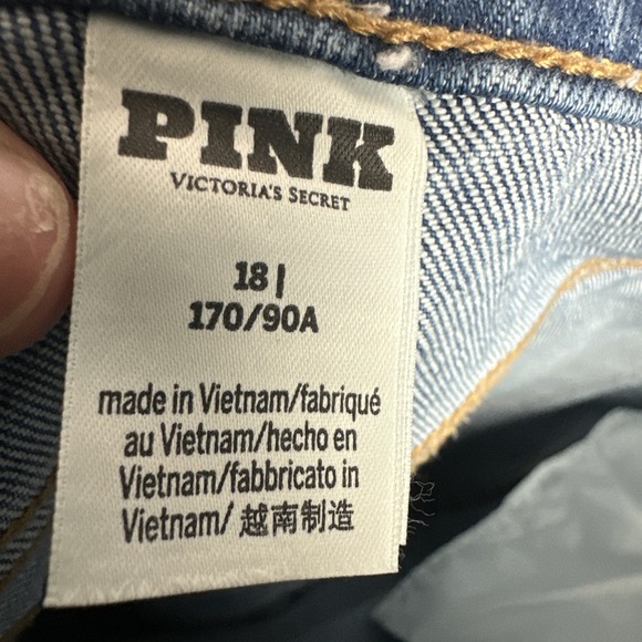 Pink Victoria's Secret Jeans Size 18 Blue Wide Leg High Rise Denim Stretch - Picture 3 of 8